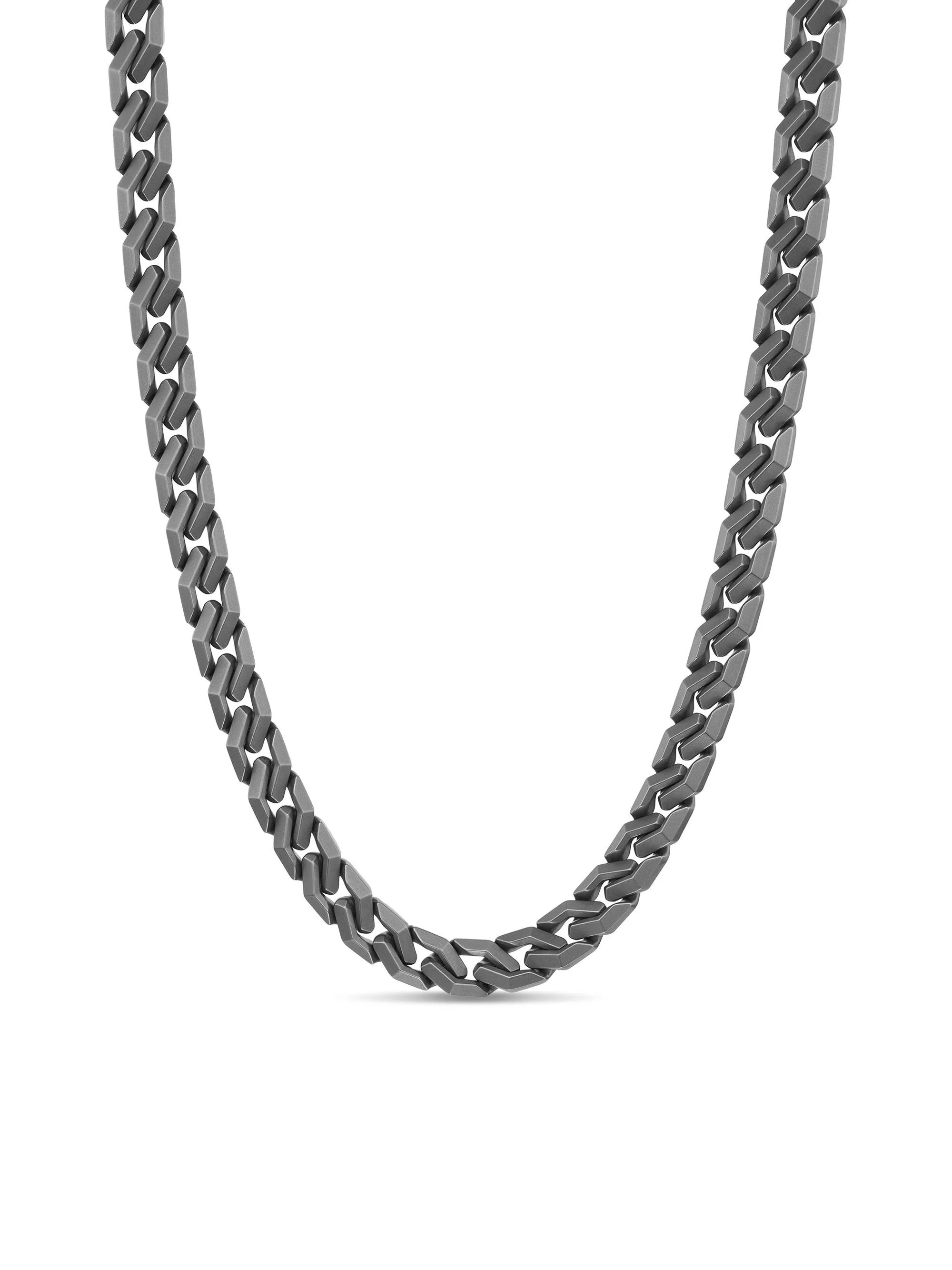 Men's Curb Chain Angular Link Necklace in Titanium, 8.7MM - Silver - 1