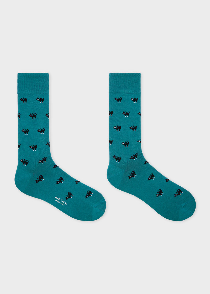 Paul Smith Green 'Cat' Pattern Socks outlook