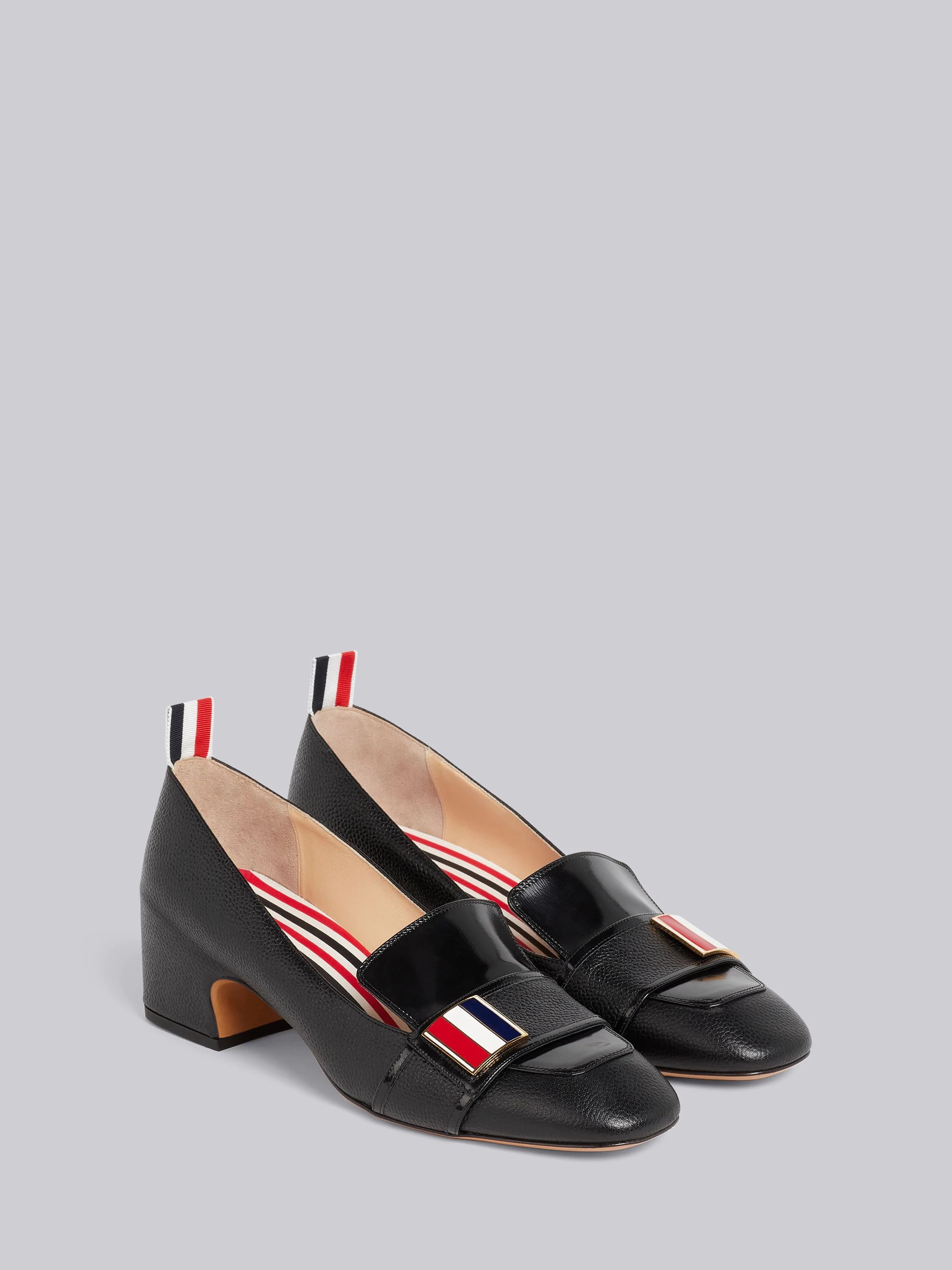 Black Pebbled Calfskin Tricolor Enamel Strap Loafer - 3