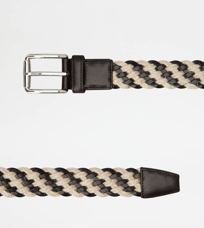 Tod's BELT IN LEATHER AND JUTE - BROWN, OFF WHITE outlook