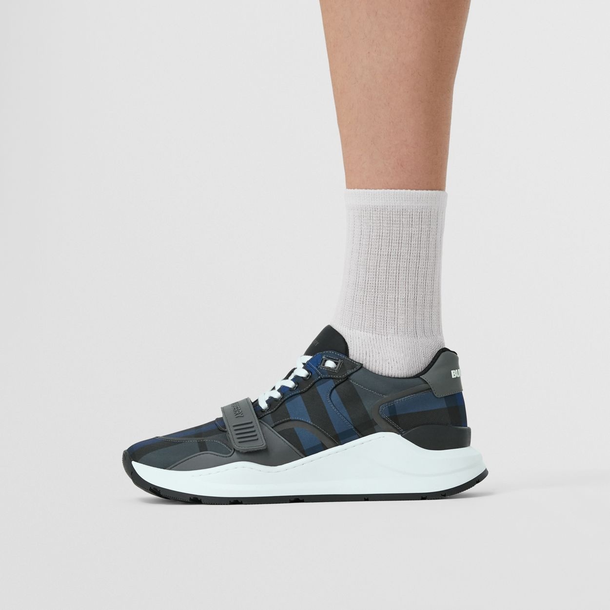 Check and Leather Sneakers - 3
