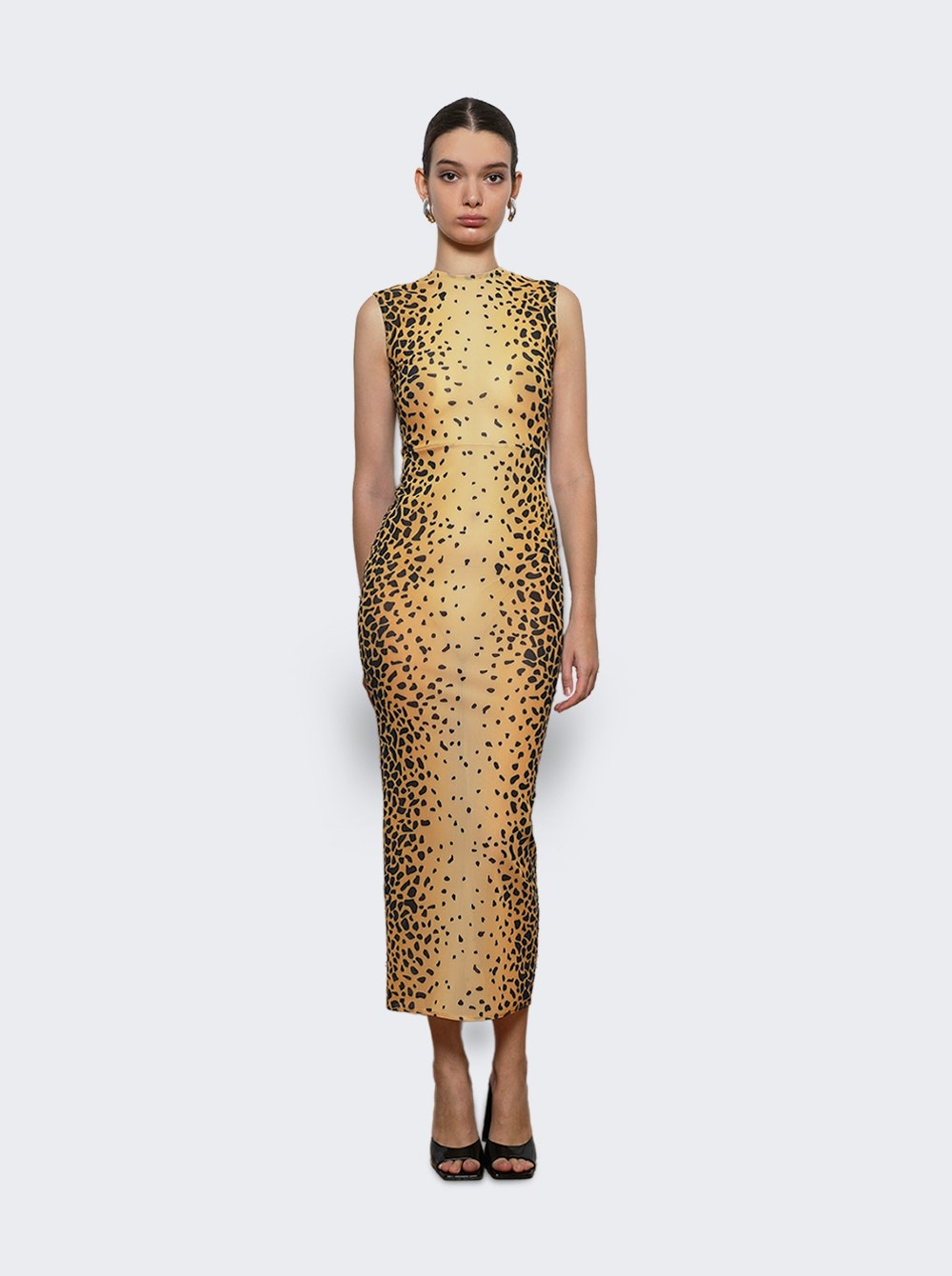 Sleeveless Dress In Stretch Mesh Cheetah - 5