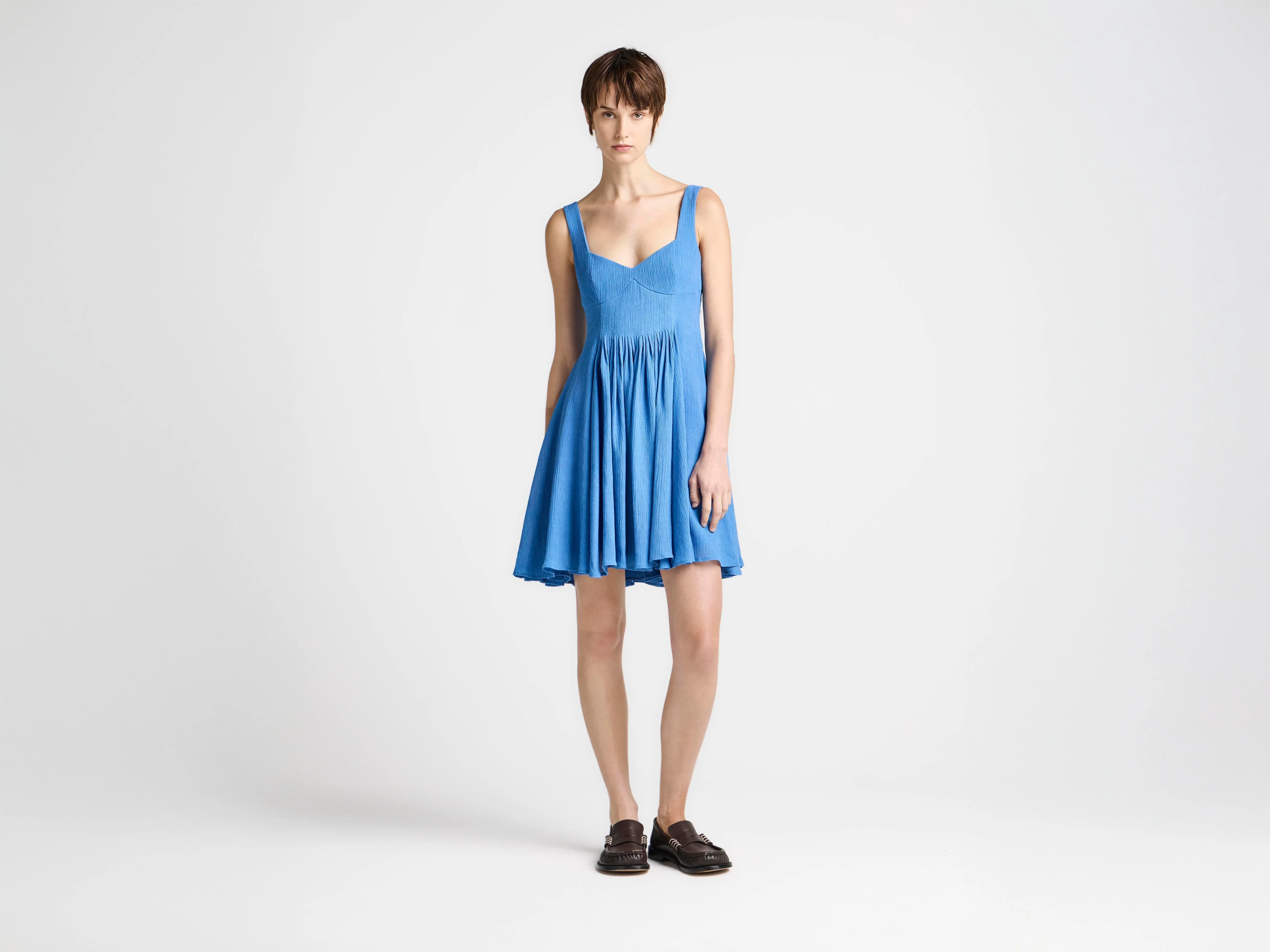 WOMENS BABYDOLL DRESS IN CORNFLOWER BLUE - 1