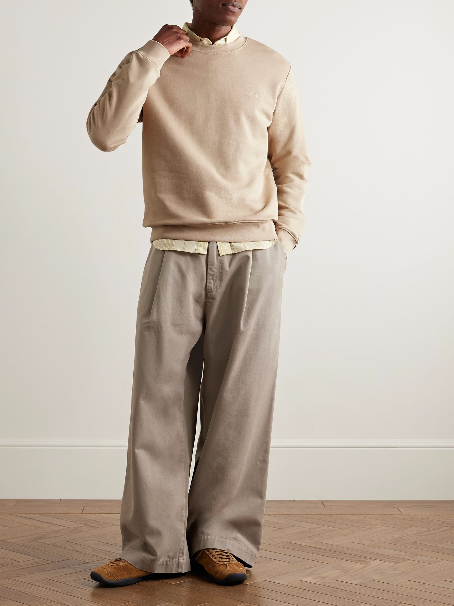 Brodé Logo-Embroidered Cotton-Jersey Sweatshirt Beige - 2