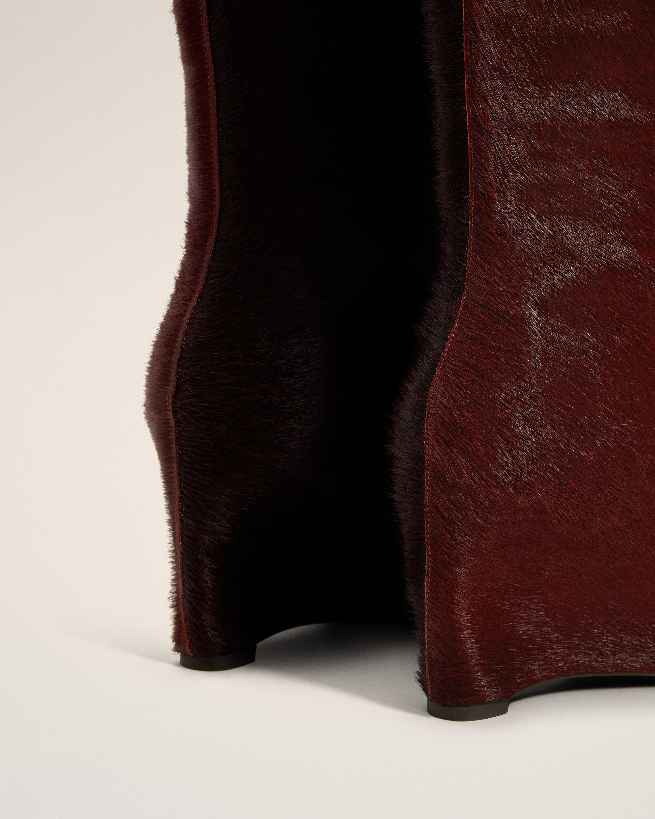 BURGUNDY LEATHER BICOLOR KNEE HIGH BOOTS - 4