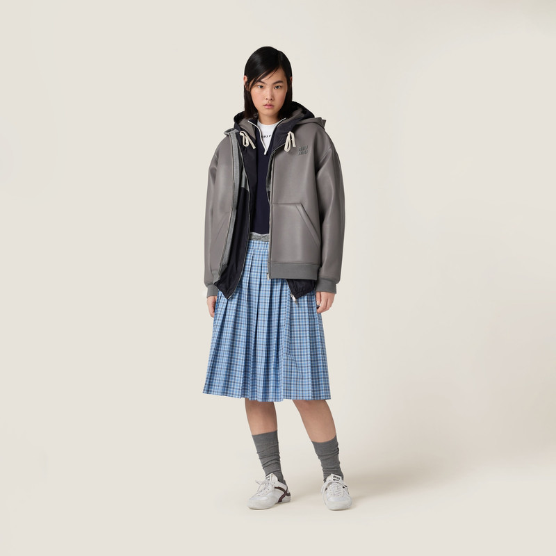 Miu Miu Nappa leather and bonded jersey hoodie jacket outlook
