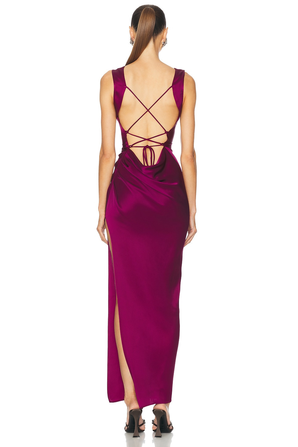 Satin Cowl Neck Gown - 4