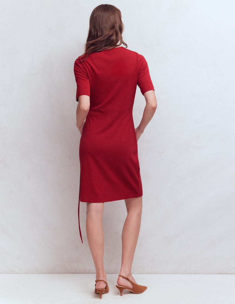 Zinnia Tie Jersey Short Dress-Rich Chestnut 4