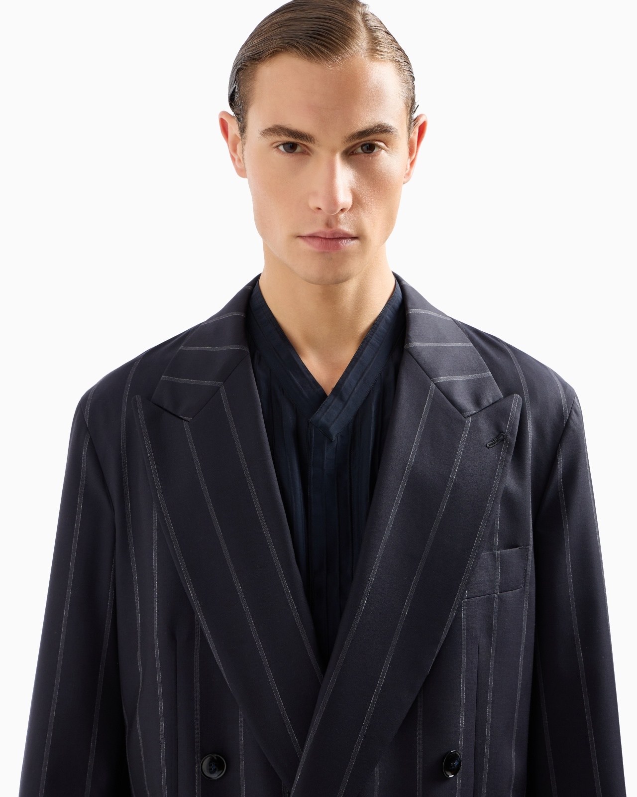 HERITAGE LINE DOUBLE-BREASTED PINSTRIPED SUIT IN VIRGIN WOOL - 5
