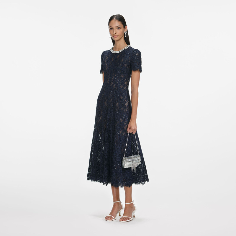 Navy Lace Embellished Midi Dress 2