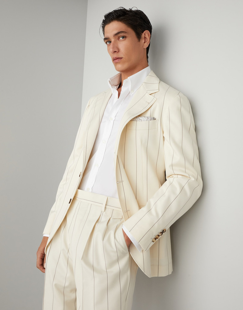 Wool and Sea Island cotton chalk stripe gabardine deconstructed blazer 4