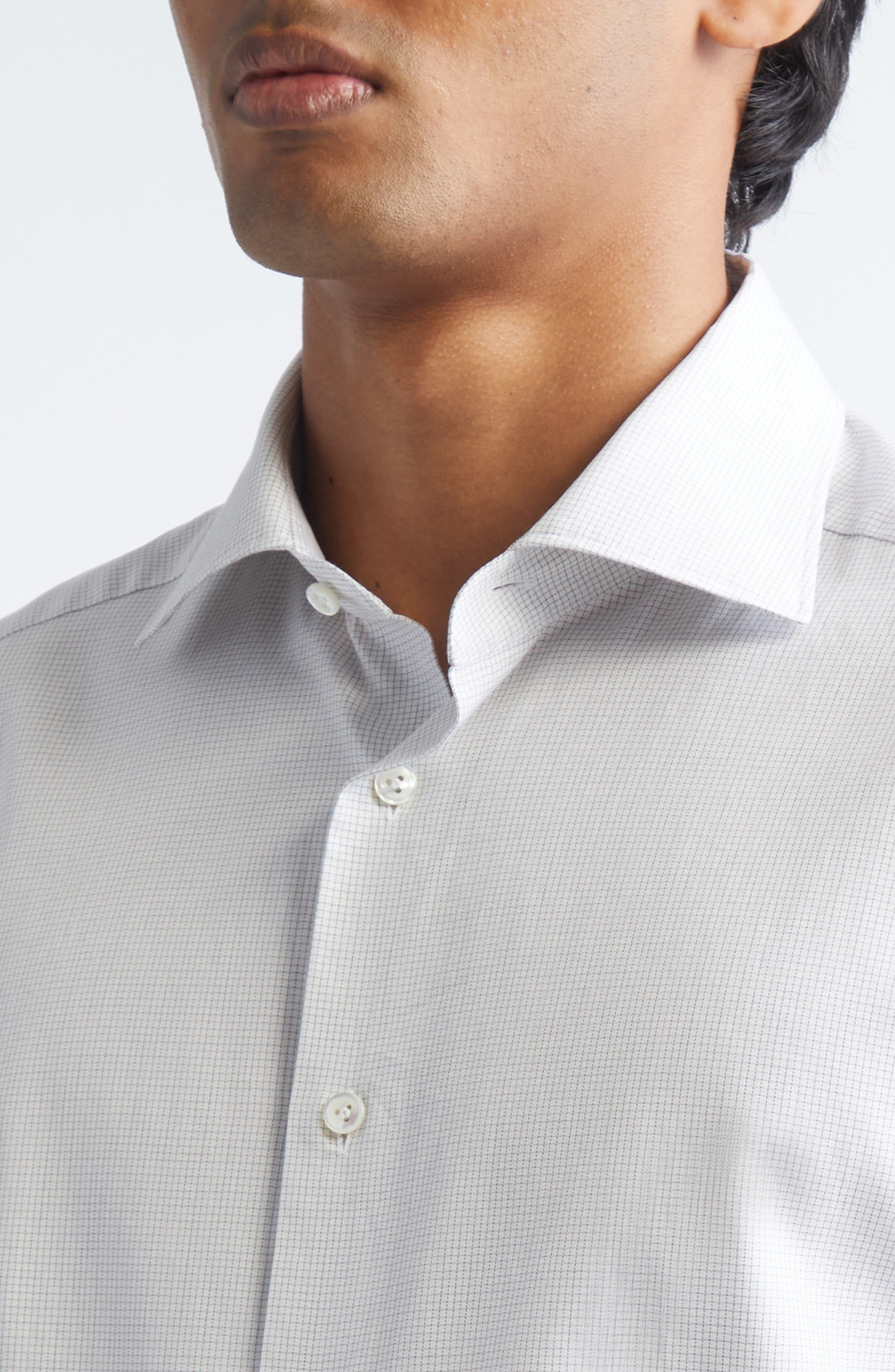 ZEGNA Centoventimila Subtle Minicheck Button-Up Shirt in White/brown/dark Green at Nordstrom - 4