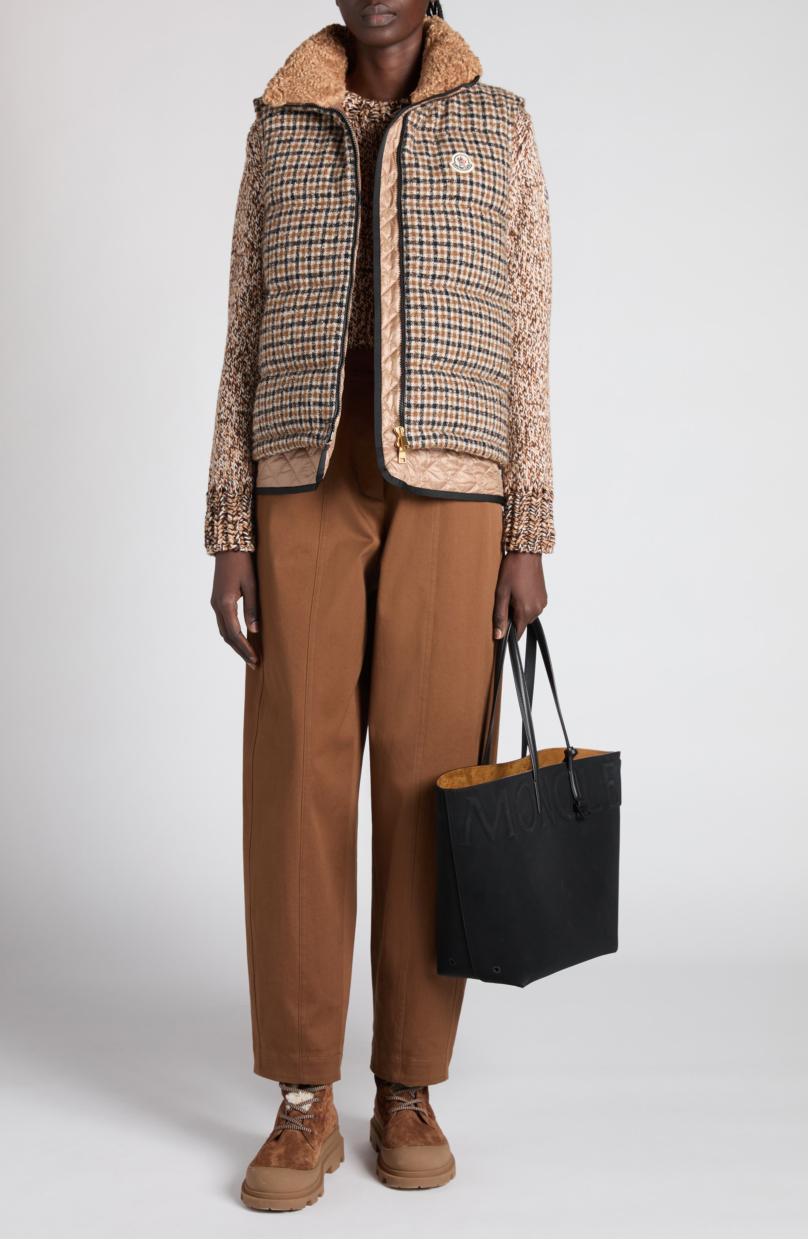 Moncler Touvet 3-in-1 Down Vest in Brown/Beige Check at Nordstrom - 2