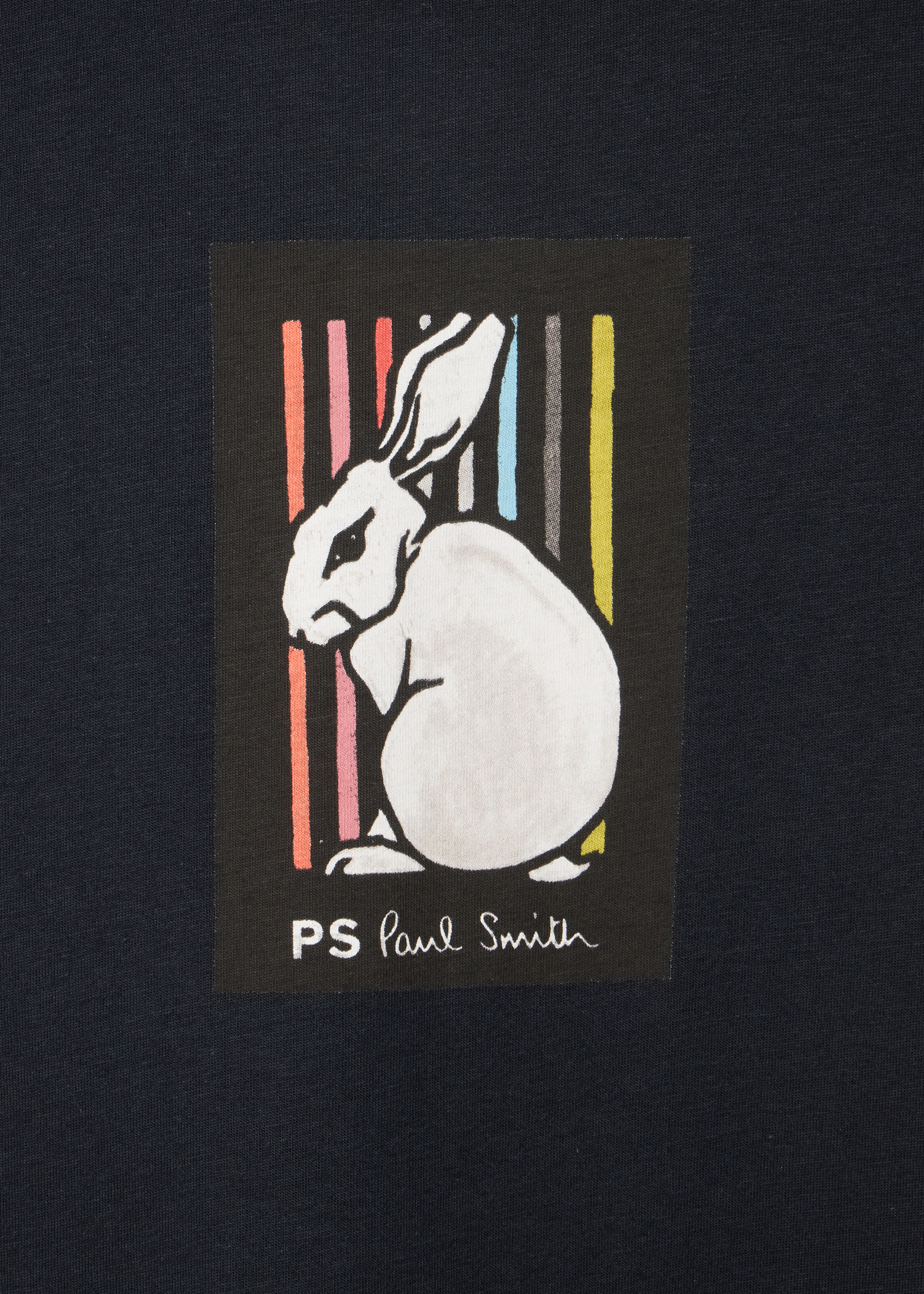 Dark Navy Cotton 'Rabbit Stripe' Print T-Shirt - 2