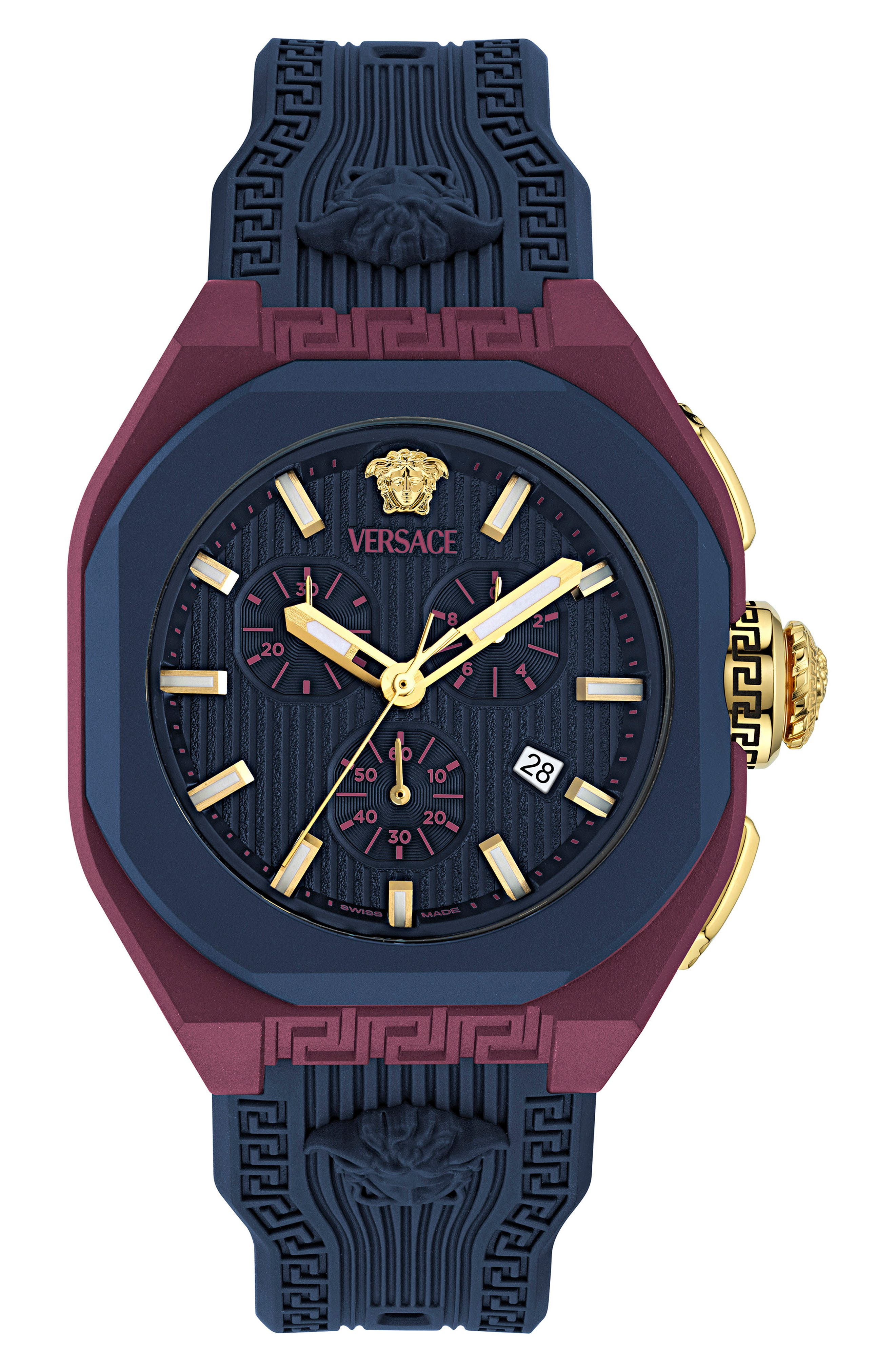 Versace V-Legend Chronograph Ceramic Strap Watch, 44mm in Burgundy/Navy at Nordstrom - 1