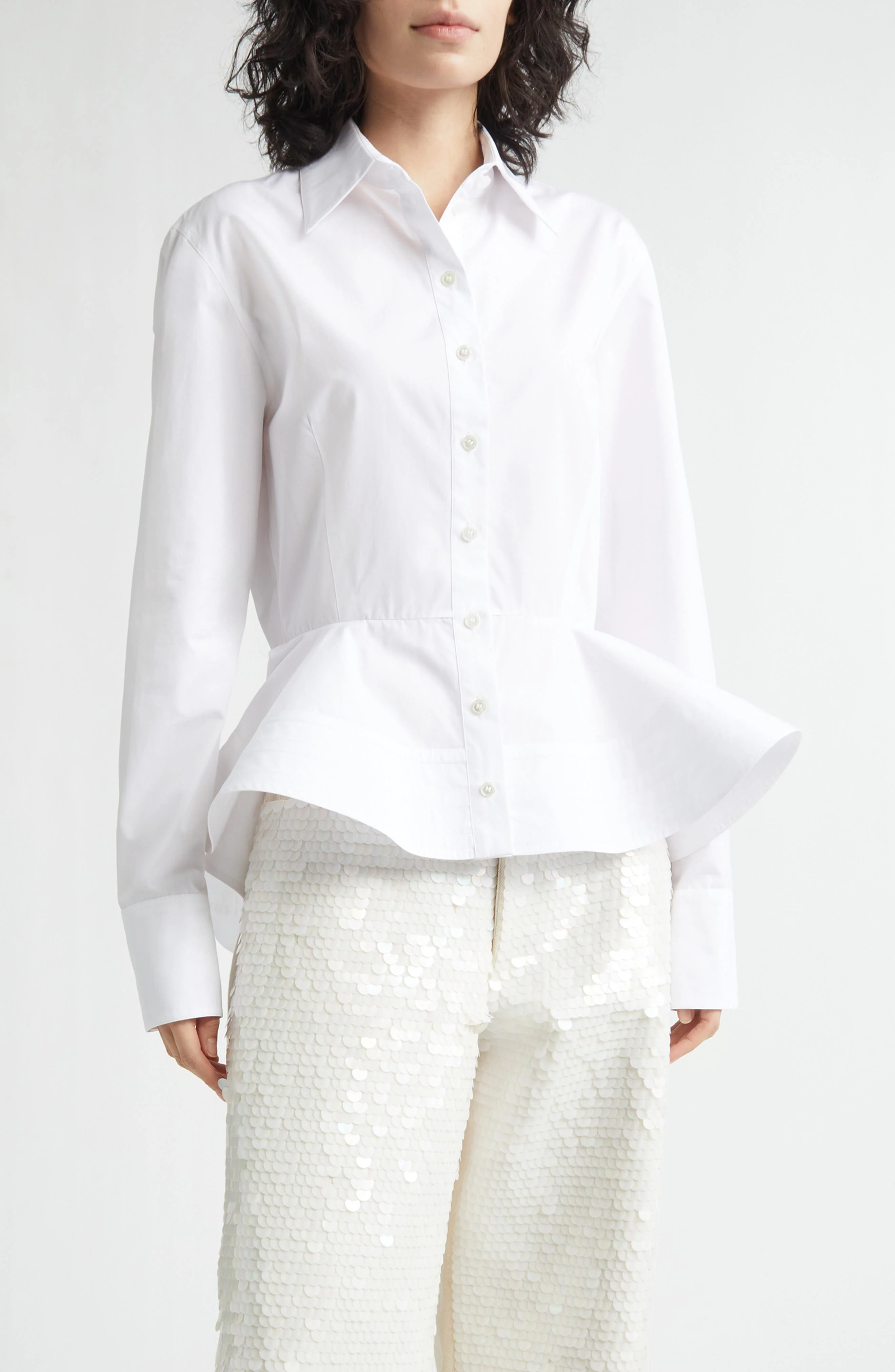 Stella McCartney Cotton Poplin Peplum Shirt in Pure White at Nordstrom - 1