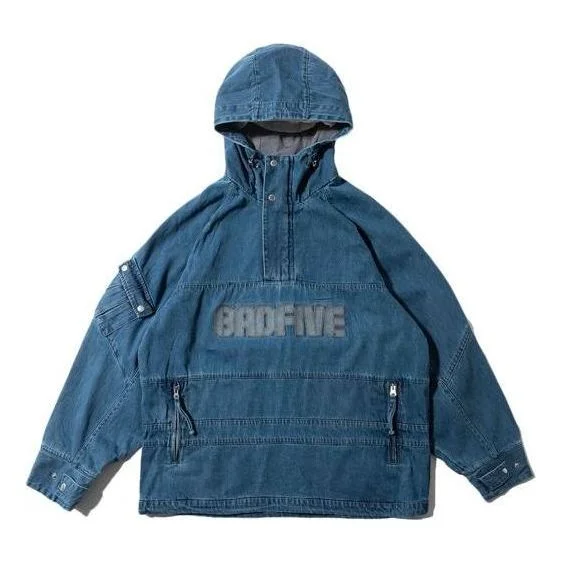 Li-Ning BadFive Logo Half Zip Denim Hooded Jacket 'Indigo' AFDR909-1 - 1