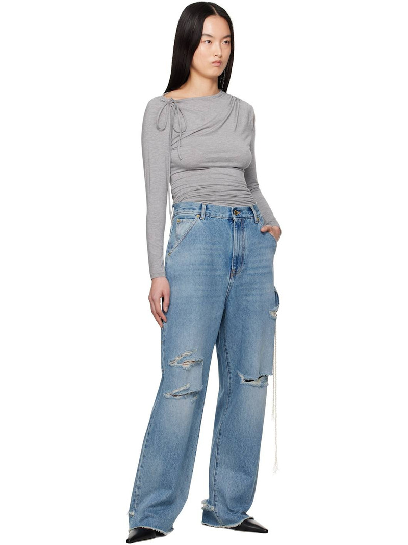 DARKPARK Blue Lisa Chain Adorned Loose Fit Carpenter Jeans outlook