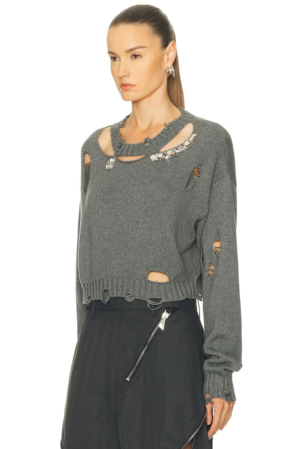 Distressed Crystal Crewneck Sweater - 3
