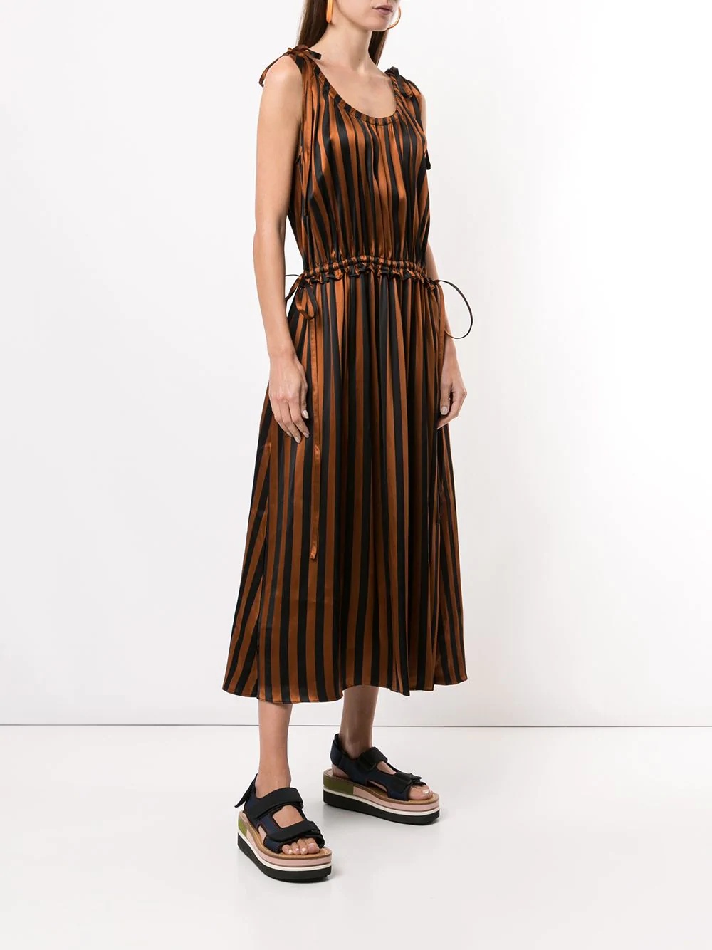 stripe-pattern mid-length dress - 3