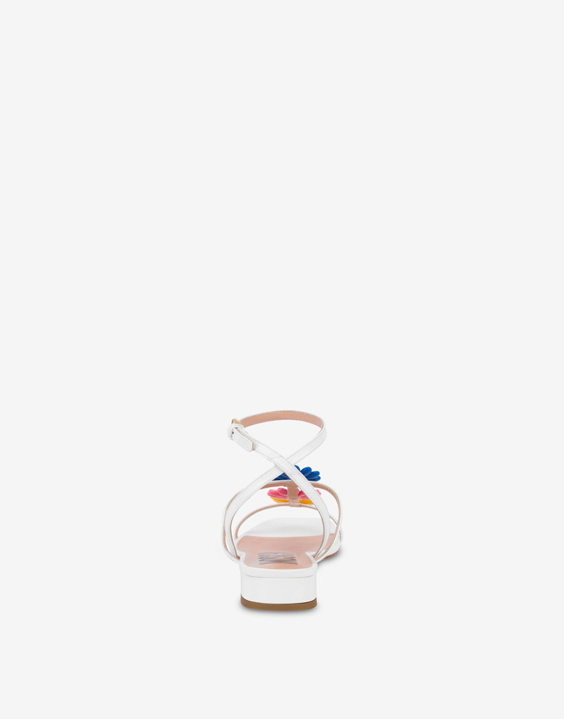 Moschino PATENT LEATHER MULTI-COLOUR FLOWERS FLAT SANDALS outlook