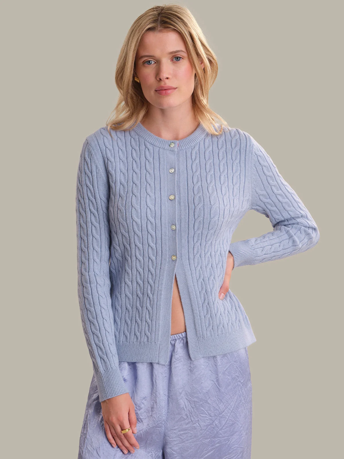 Julianna: Cable Knit Crewneck Cardigan - 1
