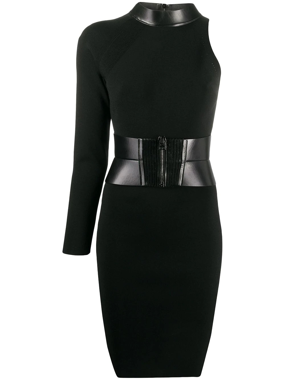 leather-trimmed asymmetric dress - 1