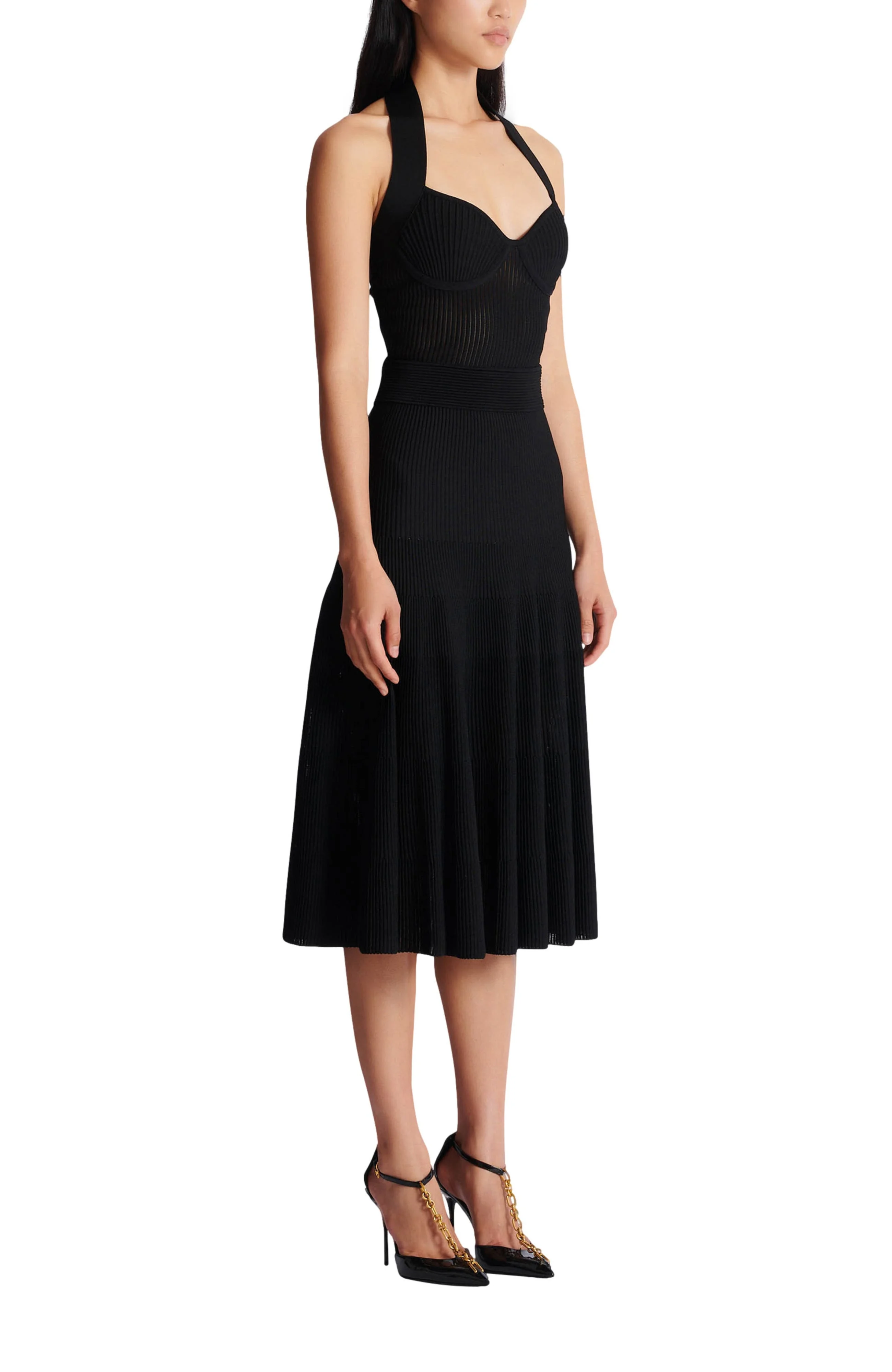 Balmain Halterneck pleated knit midi dress in Black at Nordstrom - 1
