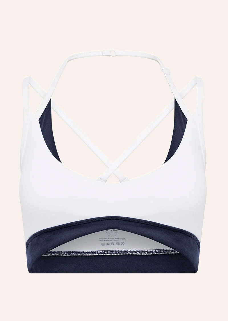 OVERRIDE SPORTS BRA IN WHITE & DARK NAVY - 1