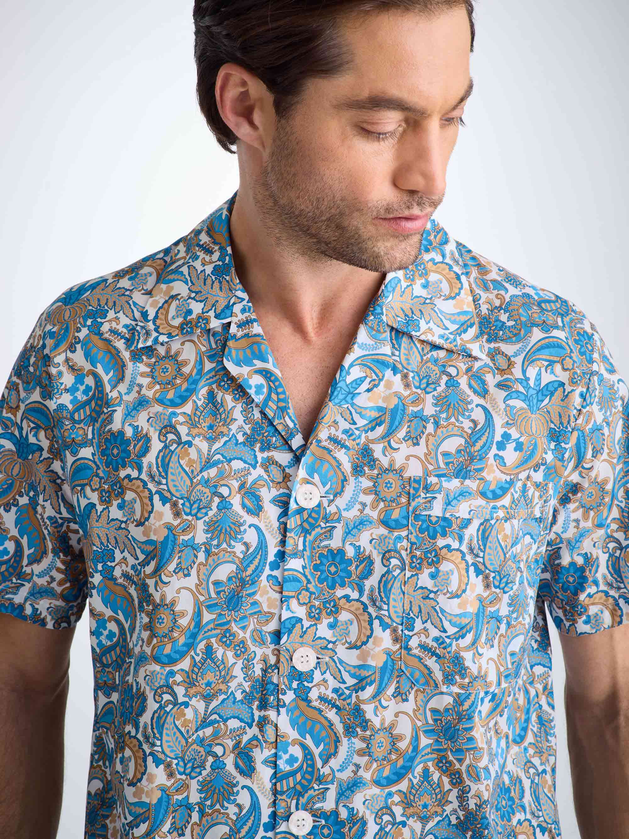 Men's Short Pajamas Cotton Batiste White Jungle Paisley Print - 5