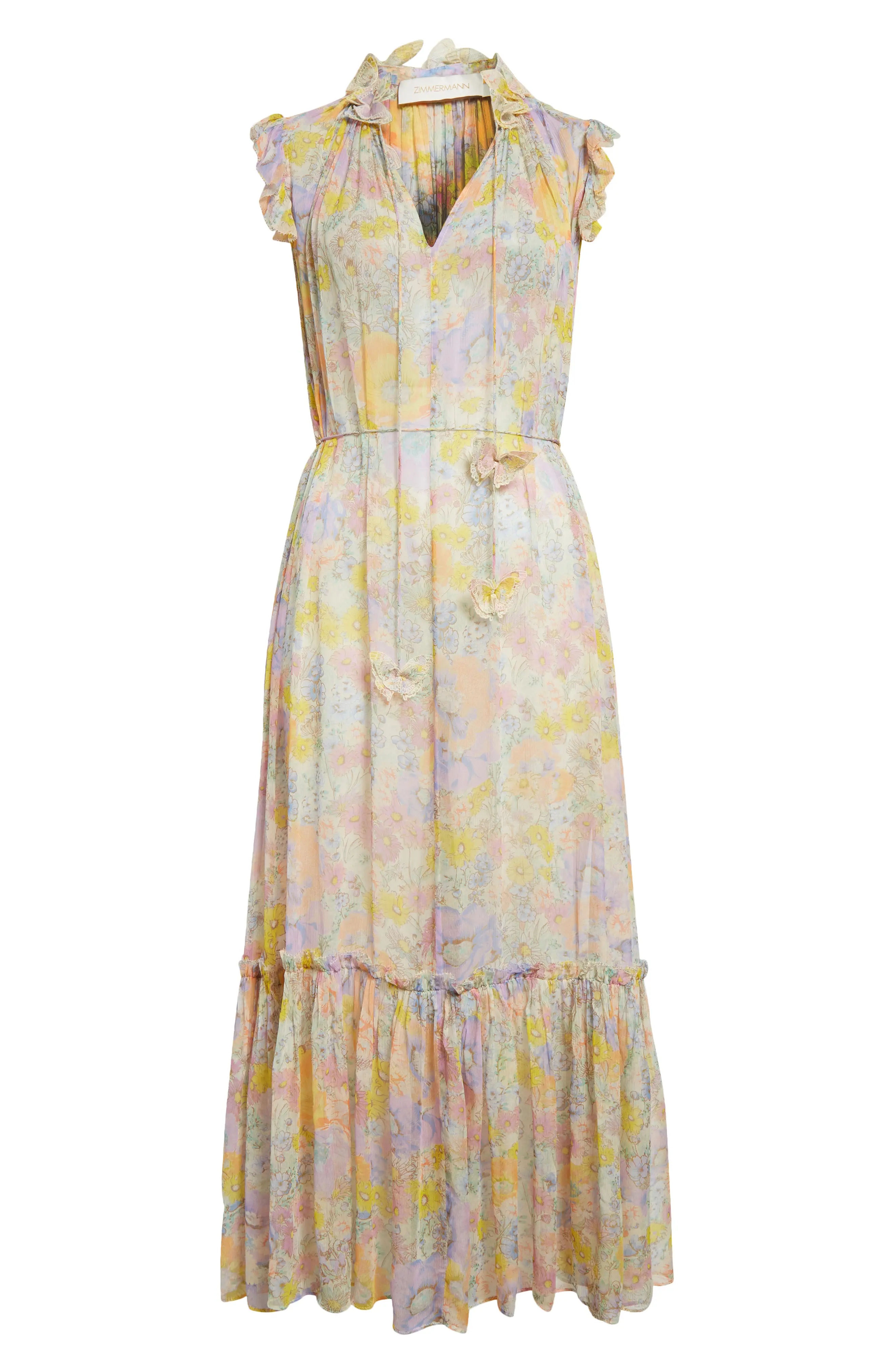 Butterfly Floral Print Tiered Dress - 5
