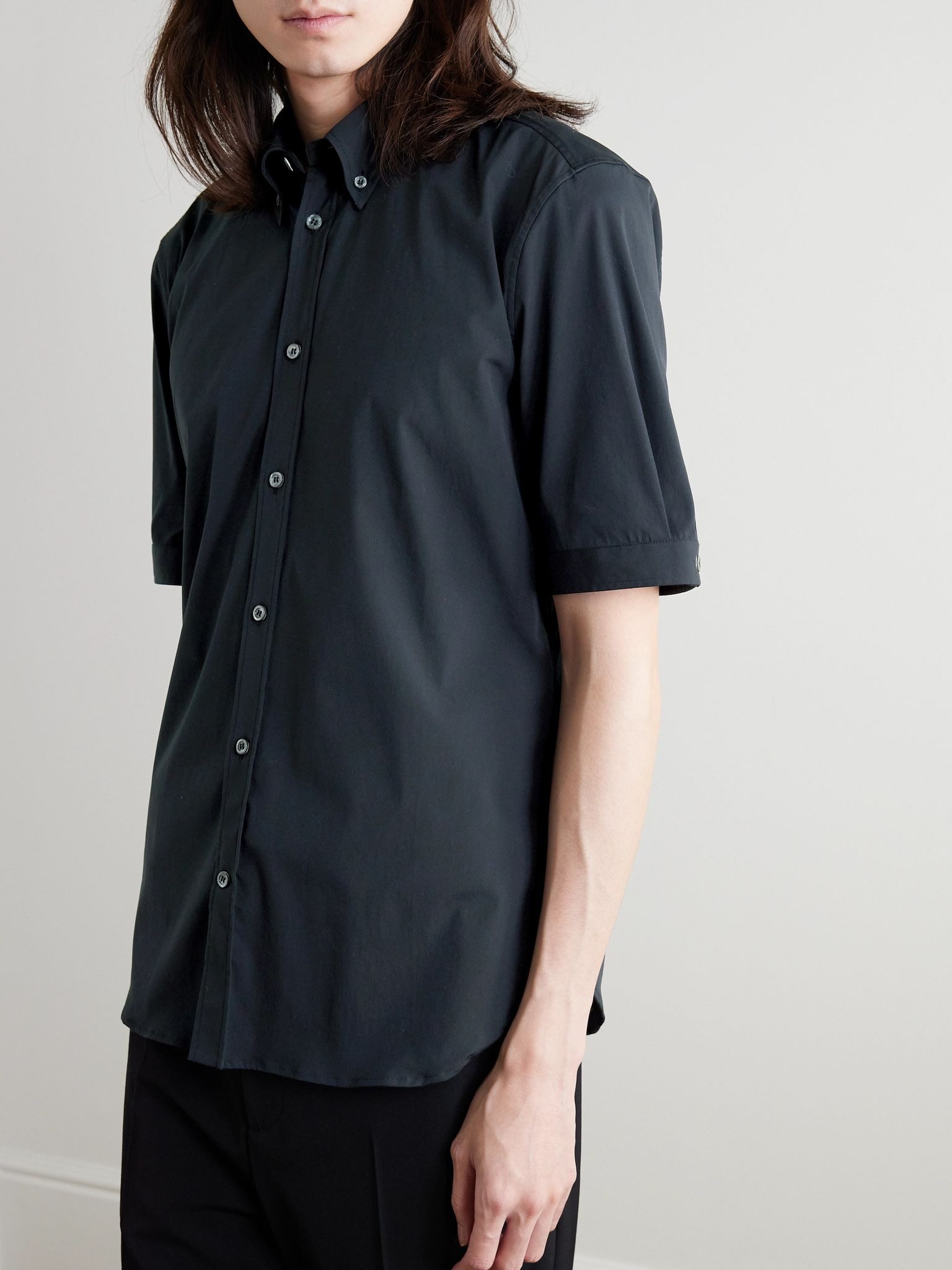 Brad Pitt Button-Down Collar Cotton-Blend Poplin Shirt Black - 3