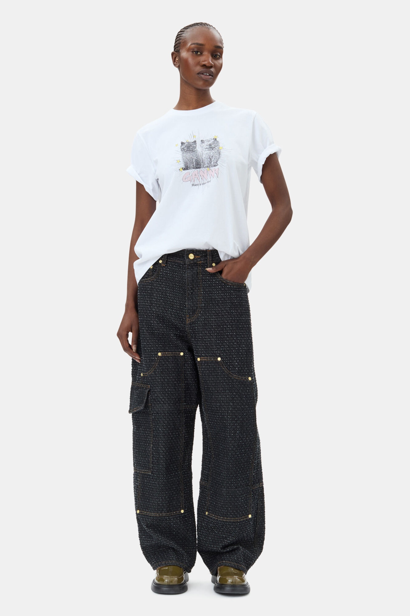 WHITE BASIC JERSEY KITTENS RELAXED T-SHIRT - 3