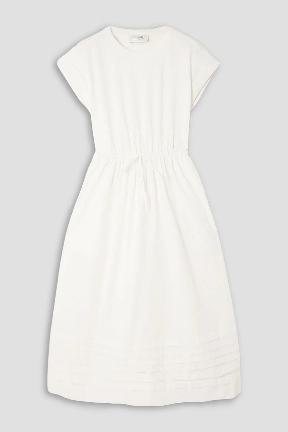 Gathered jersey and cotton-poplin midi dress - 1