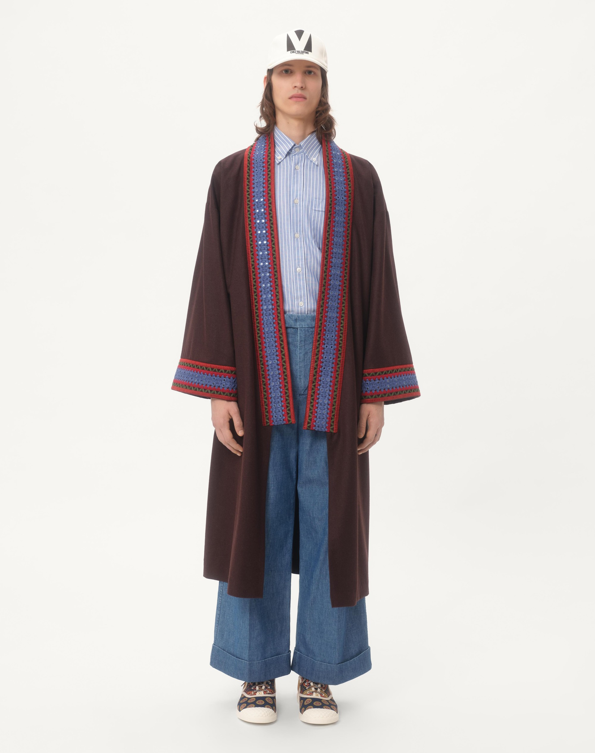 WOOL FLANNEL ROBE COAT WITH JACQUARD BELT - 7