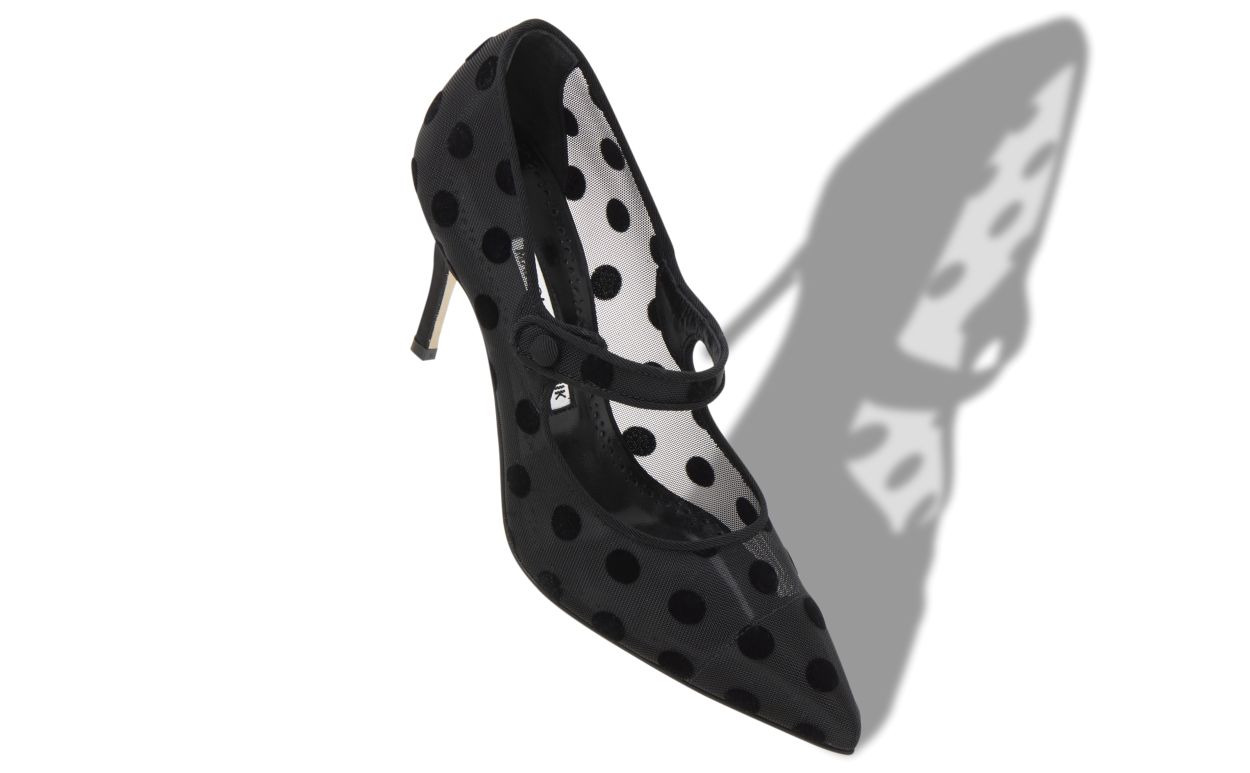 Black Mesh Polka Dot Pointed Toe Pumps - 2