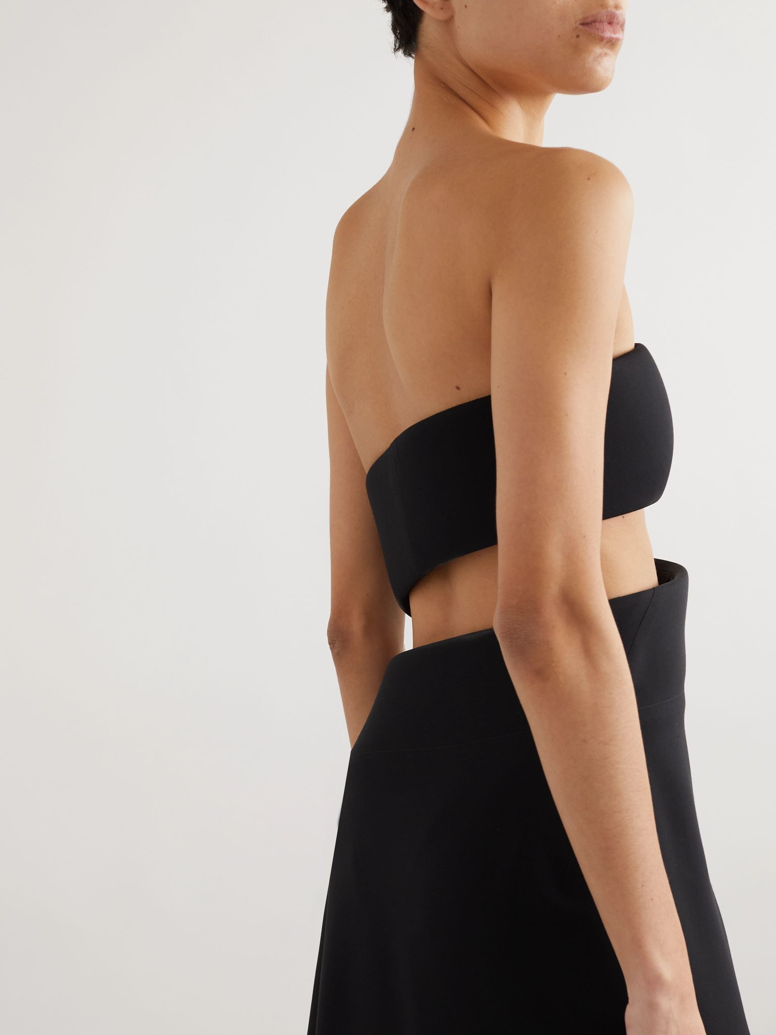 Spiral strapless bustier silk and wool-blend gown Black - 5