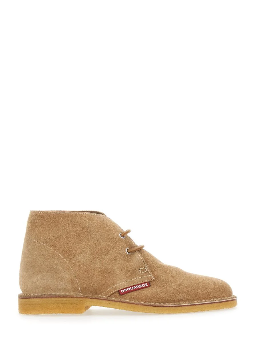 DSQUARED2 Beige Laced-Up Shoes With Logo Patch On The Side In Suede Man - 1