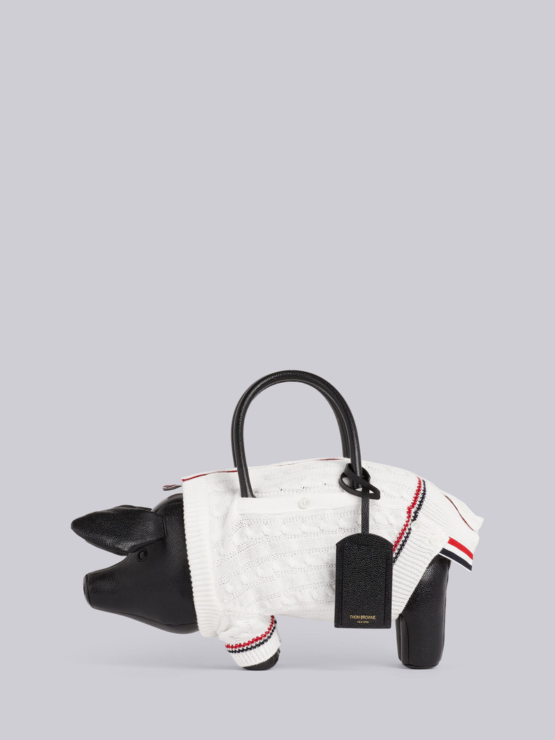 Black Pebbled Calfskin Cotton Aran Cable Sweater Pig Bag 1