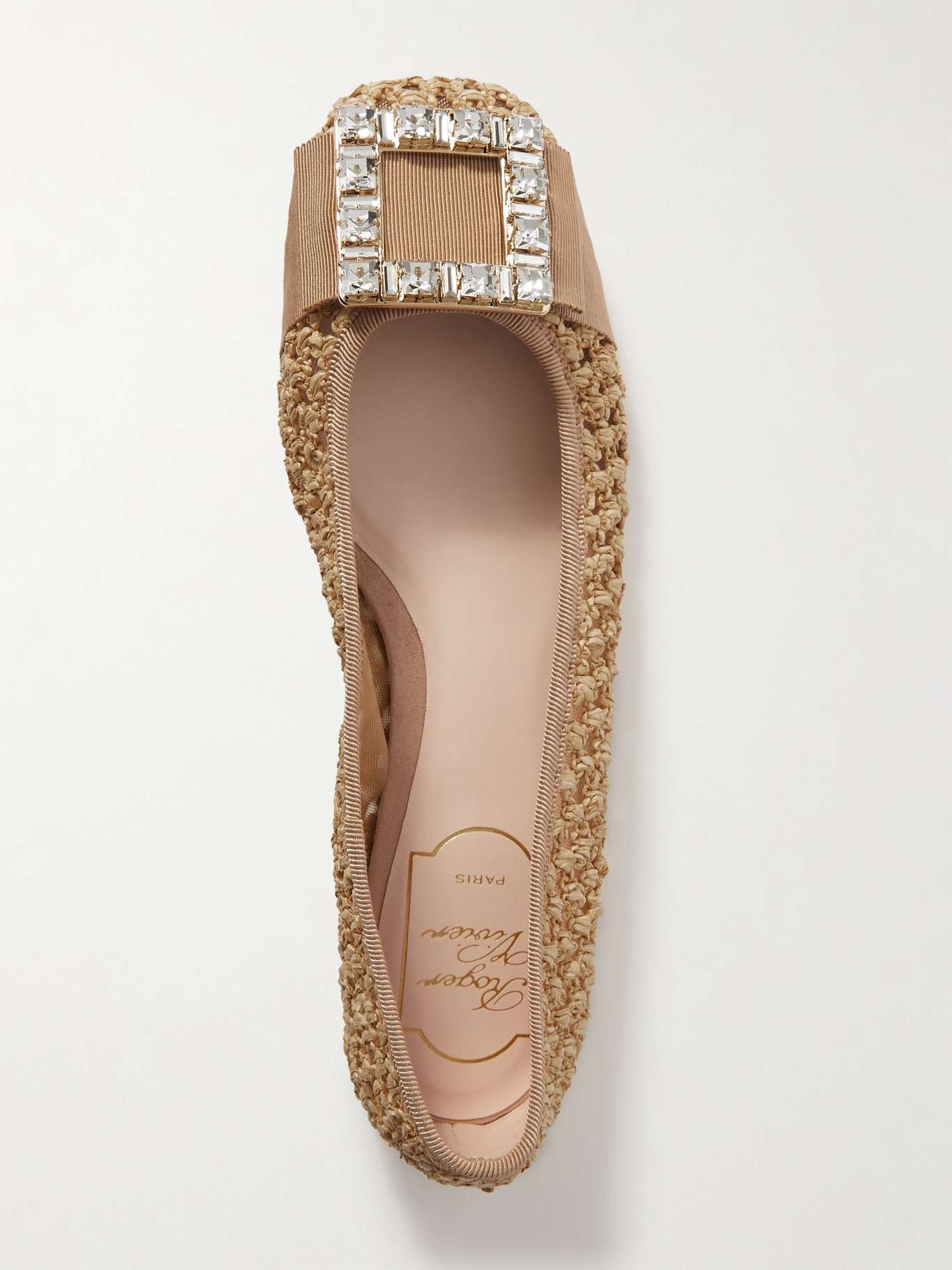 Très Vivier crystal-embellished grosgrain-trimmed raffia ballet flats - 5