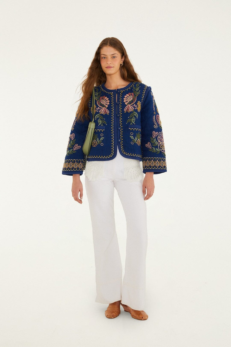 Dark Blue Embroidered Pockets Richelieu Jacket 4