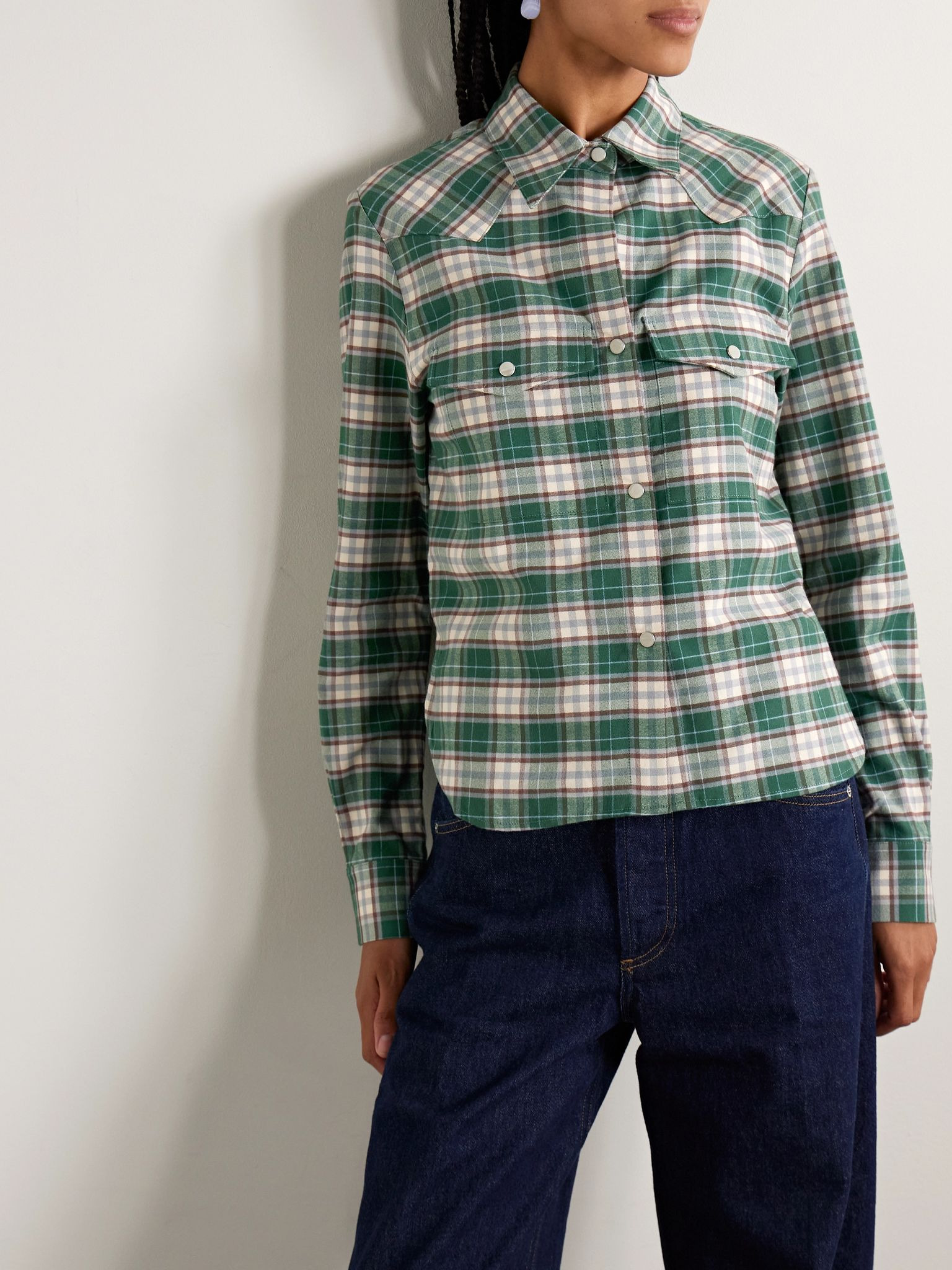 New Carter checked cotton-flannel shirt Green - 3
