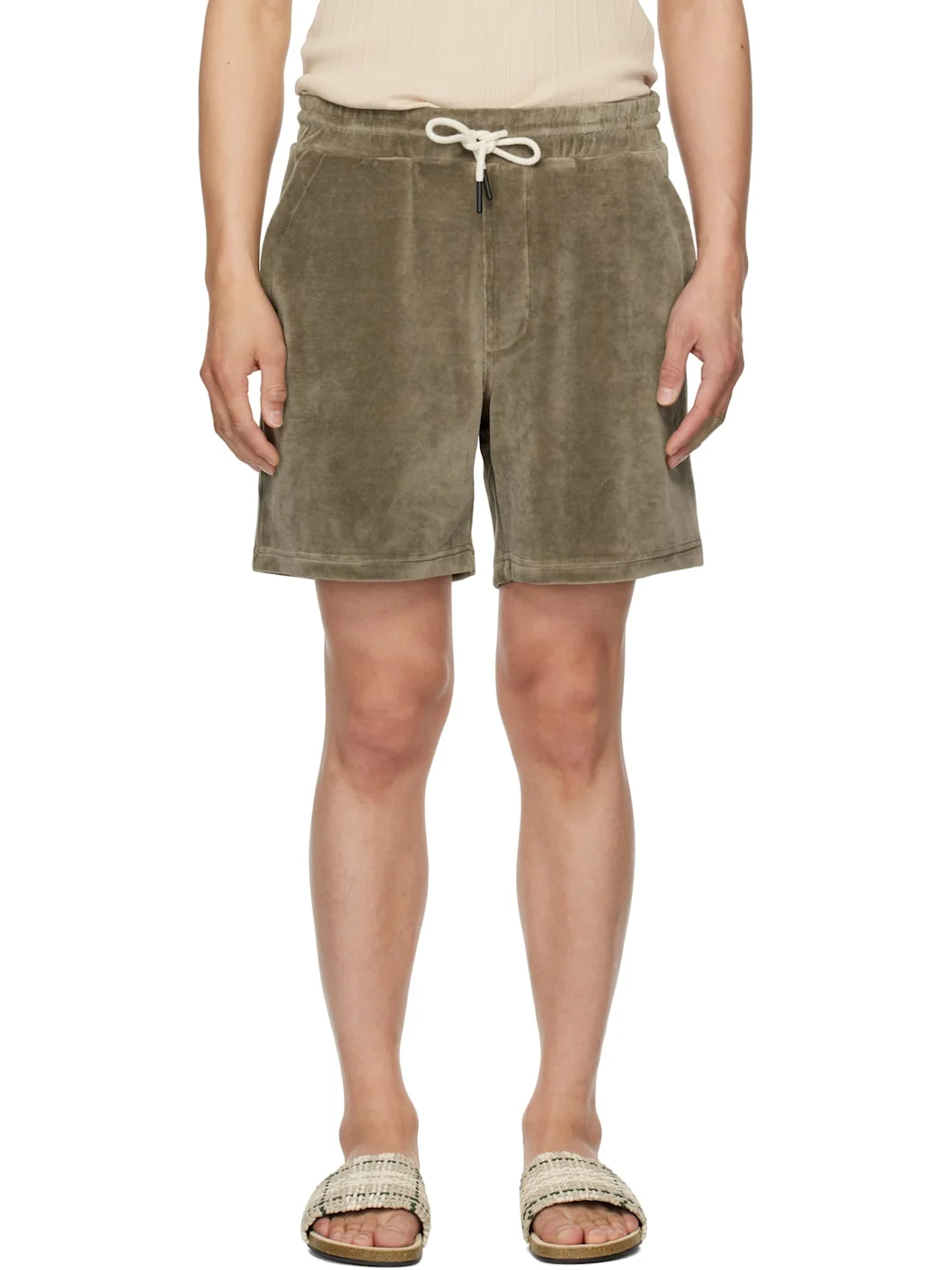 Taupe Velour Shorts - 1