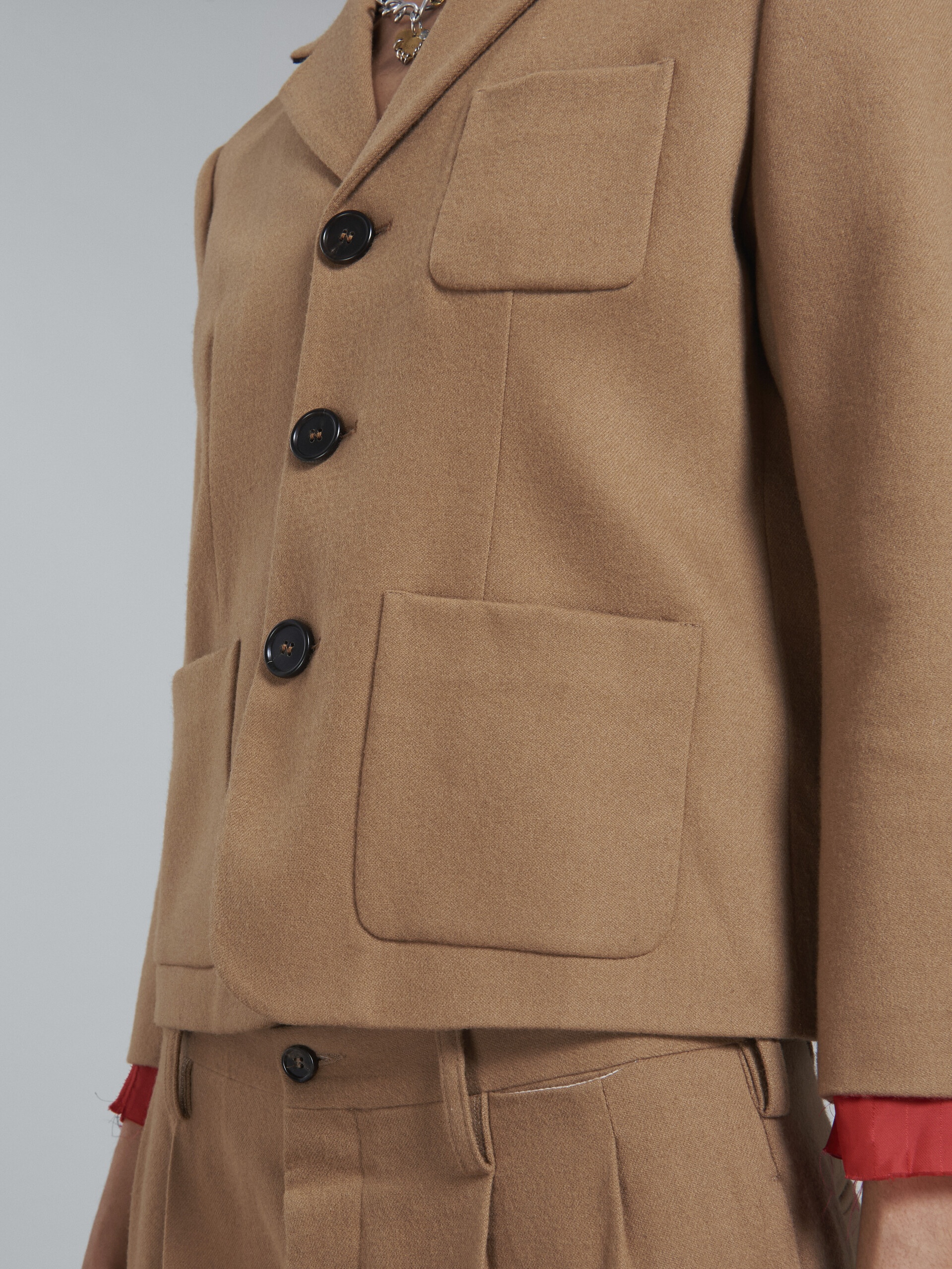 BEIGE CROPPED JACKET IN WOOL FLANNEL - 5