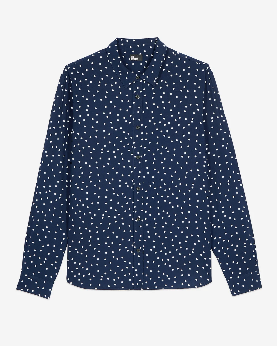 BLUE AND WHITE POLKA DOT PRINT SHIRT - 1