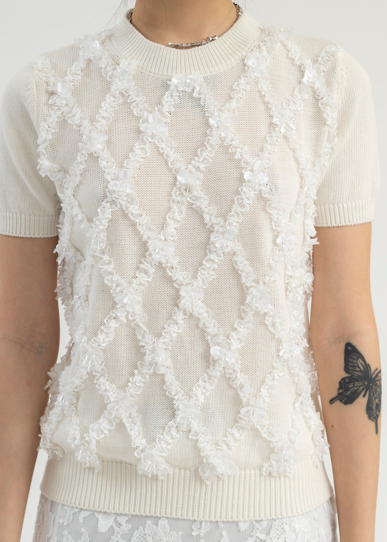 White Crew Neck Kit Top - 4