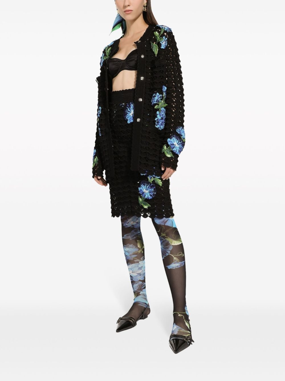 logo-embroidered crocheted cardigan - 2