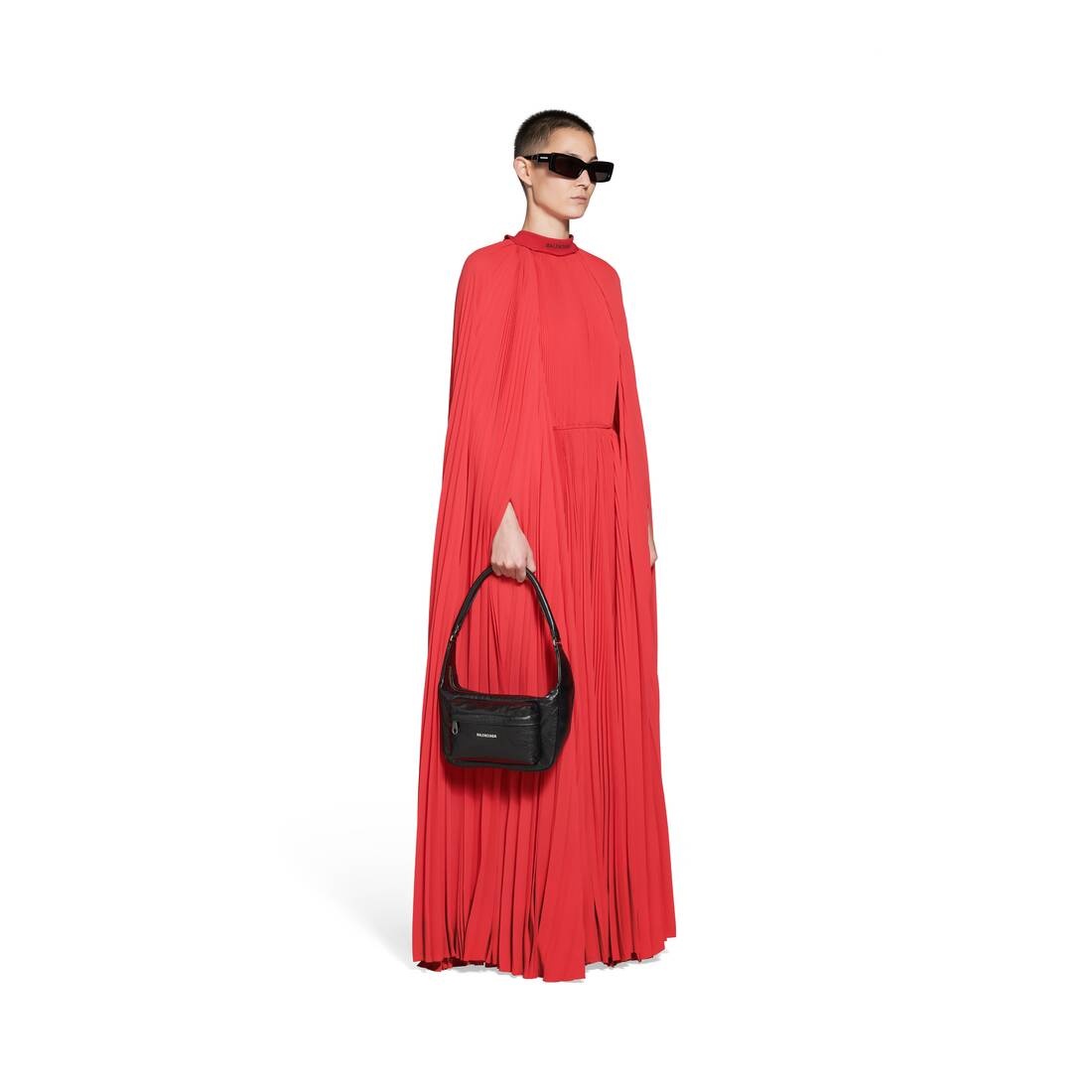 Women's Pleated Cape Maxi Dress in Red - 2