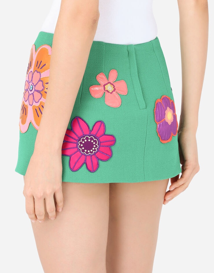 Wool crepe miniskirt with floral patches - 5