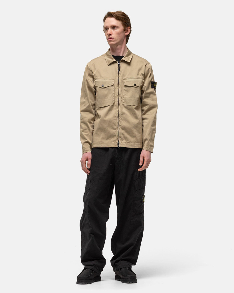 Stone Island Organic Stretch Cotton Satin Overshirt Biscuit outlook